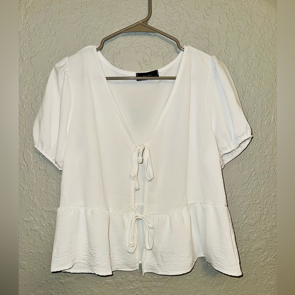 White Blouse with Tie Front